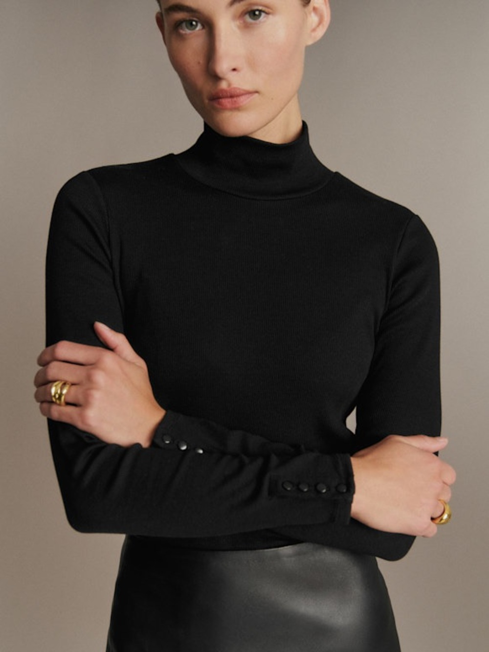 Sezane Felix Jumper Black Mock Neck Ribbed Sweater Long Sleeve Top Size Small